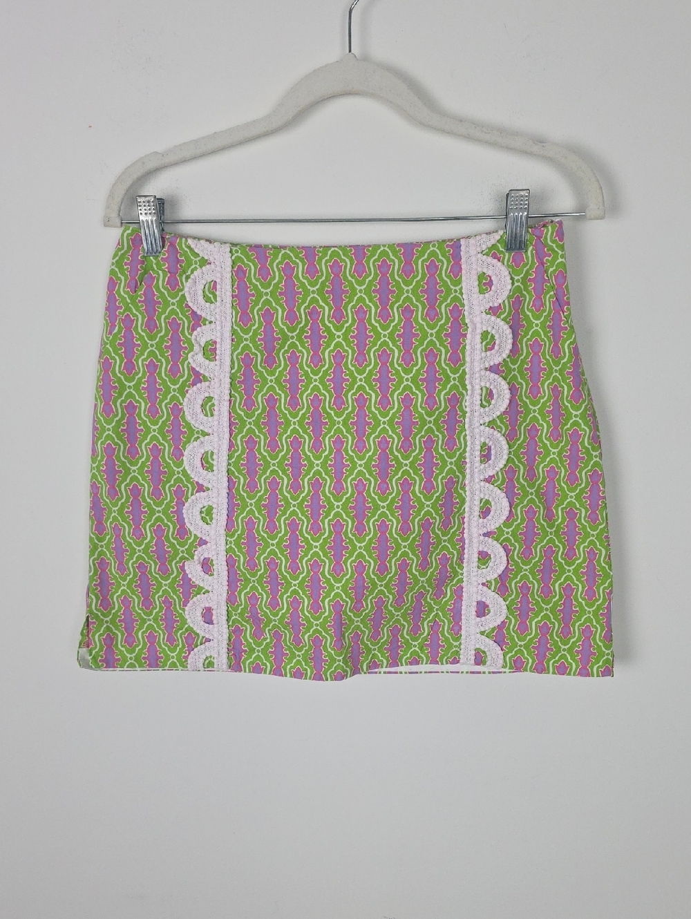 Pink and Green Patterned Mini Skort with White Trim